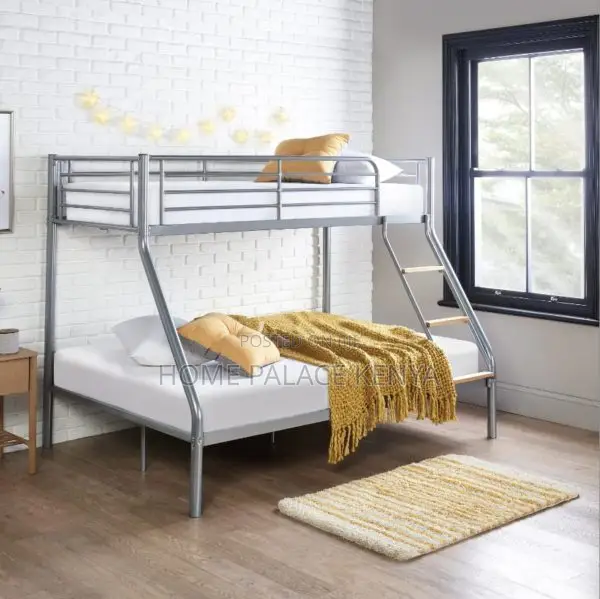 Kids Bed; Modern Metal Bunk Bed With Wide Bottom