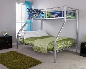 Kids Bed; Modern Metal Bunk Bed With Wide Bottom
