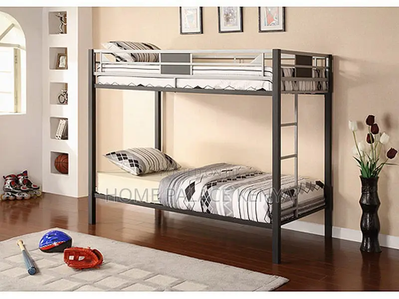 Kids Bed; Modern Metal Bunk Bed With Wide Bottom