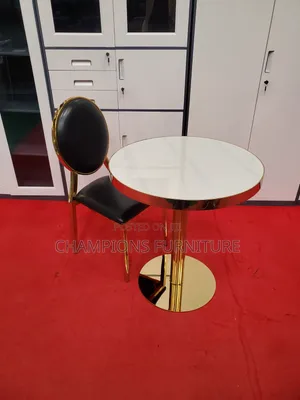 Gold Pedestal Dining Table and Medallion Chair Set