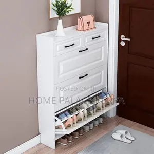 Shoe Rack; White Entryway Shoe Cabinet With Storage Drawers