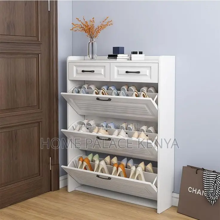 Shoe Rack; White Entryway Shoe Cabinet With Storage Drawers