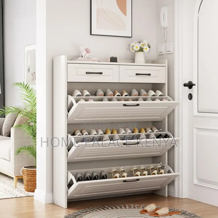 Shoe Rack; White Entryway Shoe Cabinet With Storage Drawers