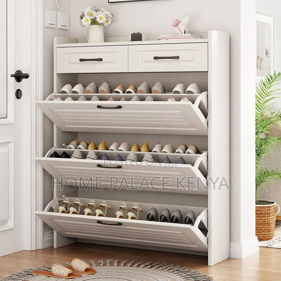 Shoe Rack; White Entryway Shoe Cabinet With Storage Drawers