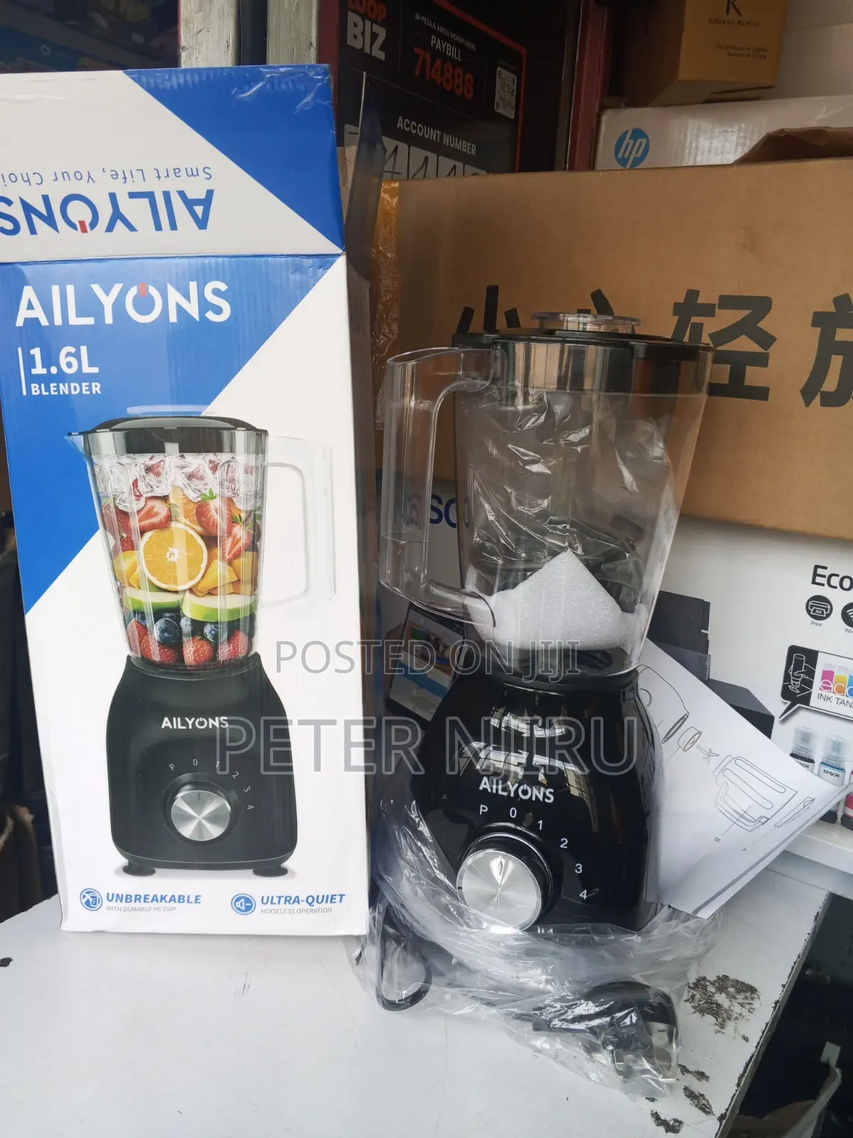 AILYONS 1.6L Multifunction Electric Blender With Grinder - BLACK