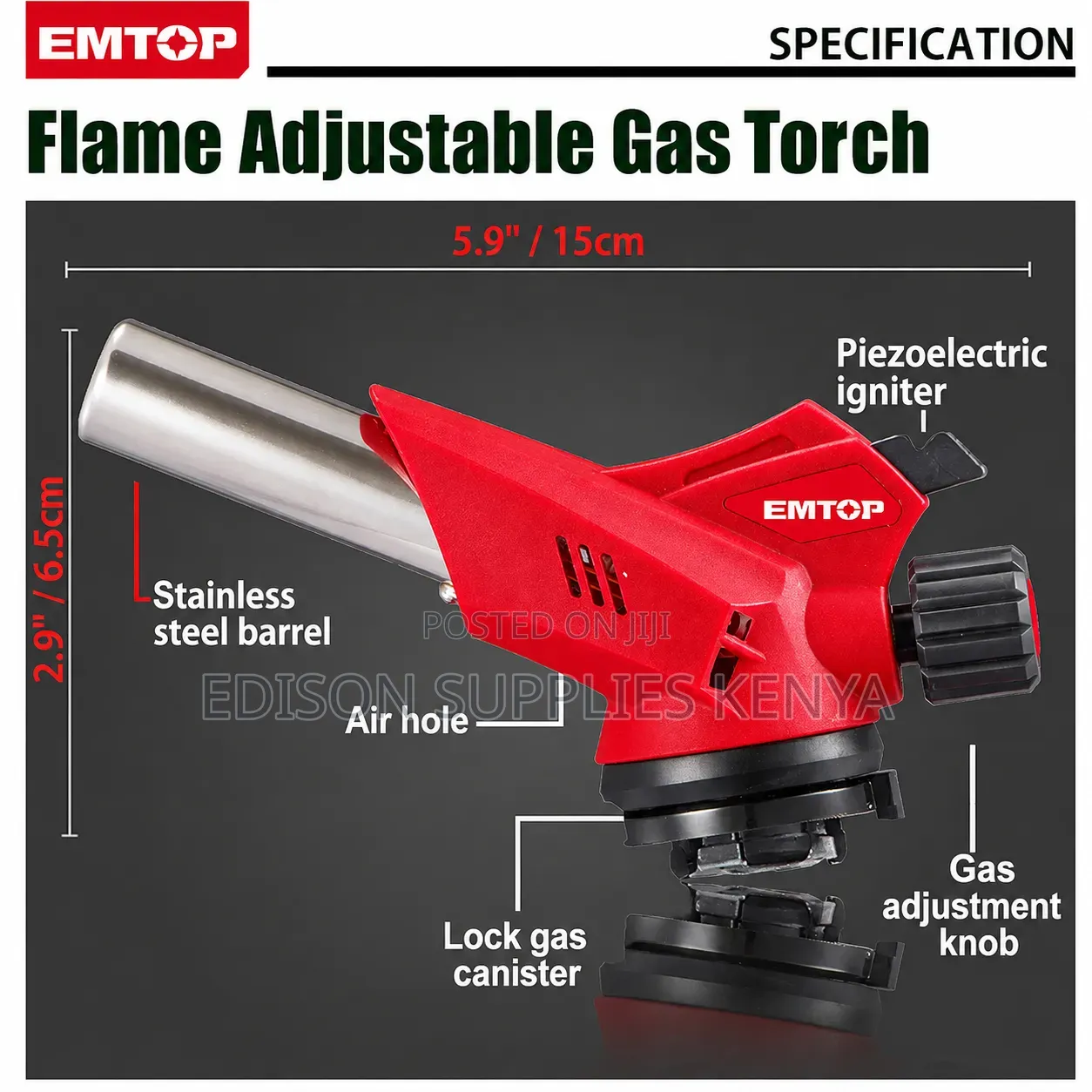 Emtop Flame Gun Top or Bottom Load Butane Gas Torch Welding Blow Piezo