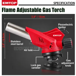 Emtop Flame Gun Top or Bottom Load Butane Gas Torch Welding Blow Piezo