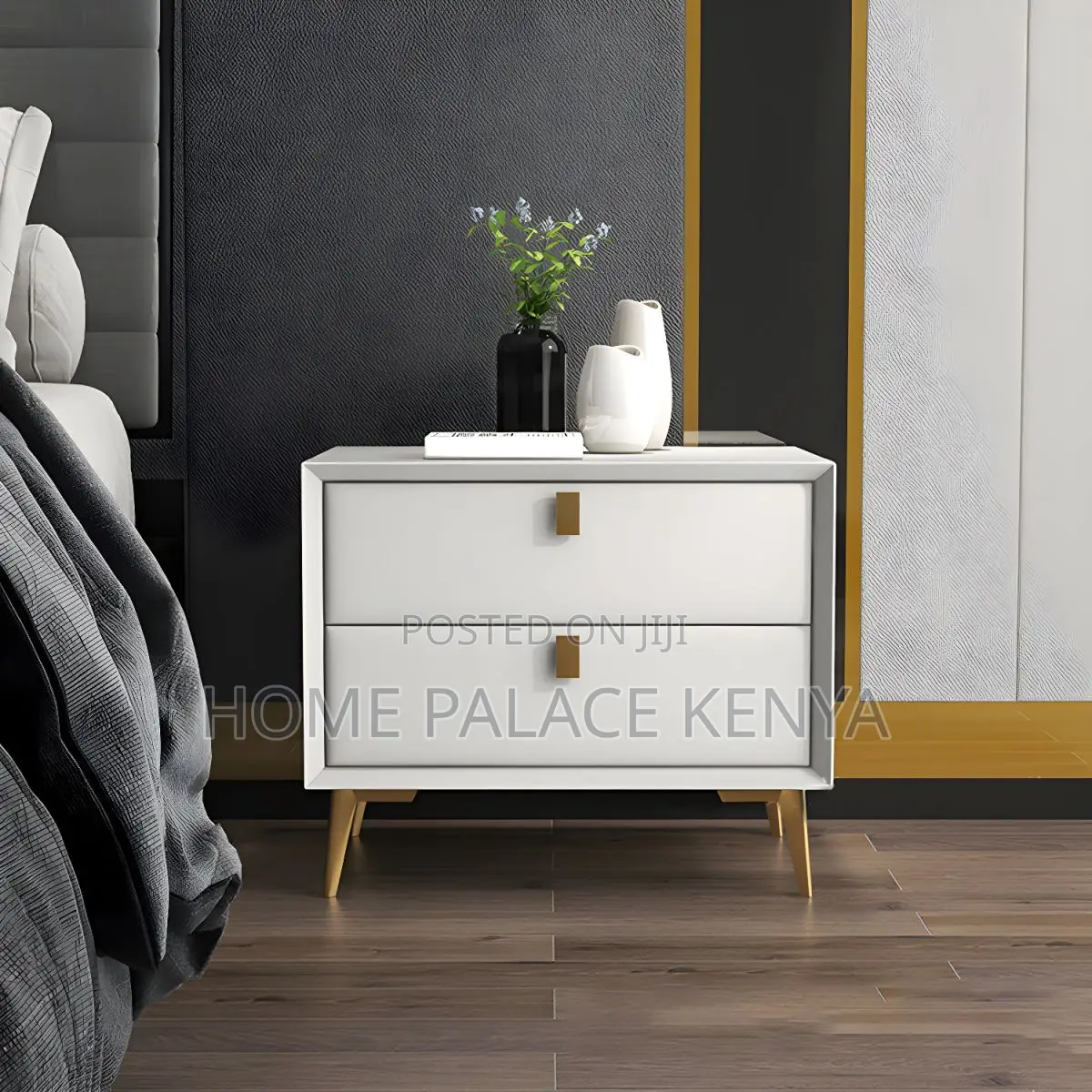 Bedside Cabinet; Industrial Style Wooden Cabinet With Metal Legs