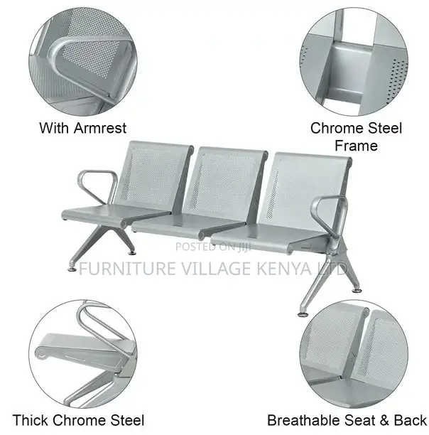 Bench; Heavy Duty Non Padded Waiting Bench for Three
