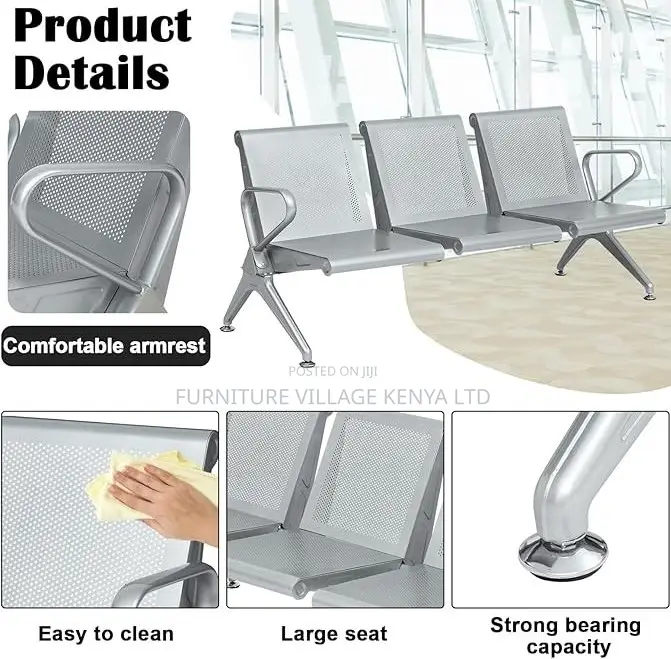 Bench; Heavy Duty Non Padded Waiting Bench for Three
