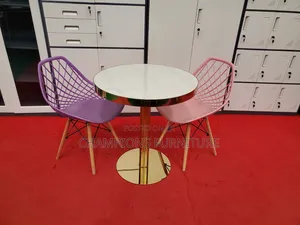 Gold Pedestal Table and Wire Back Chair Set