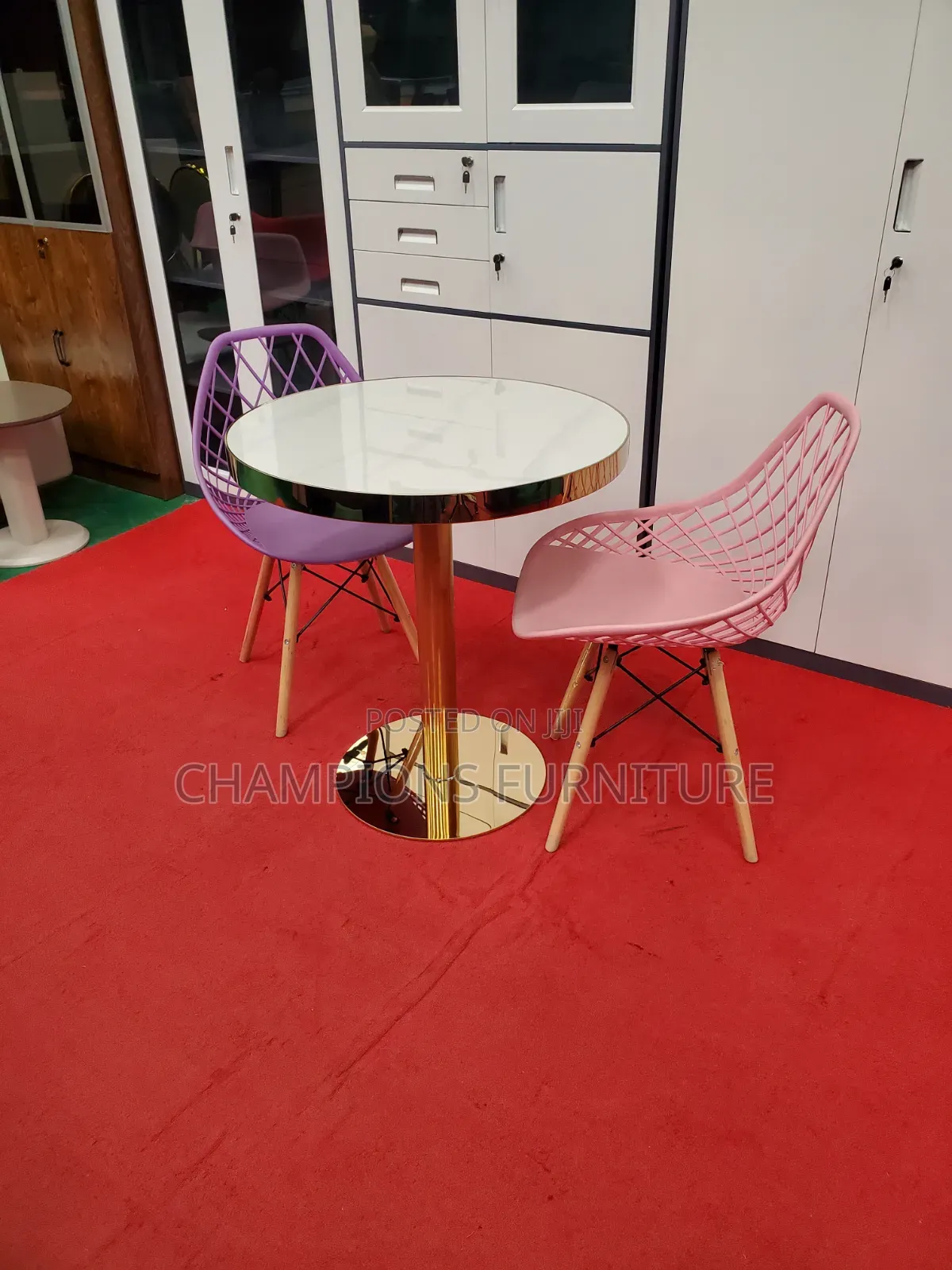 Gold Pedestal Table and Wire Back Chair Set