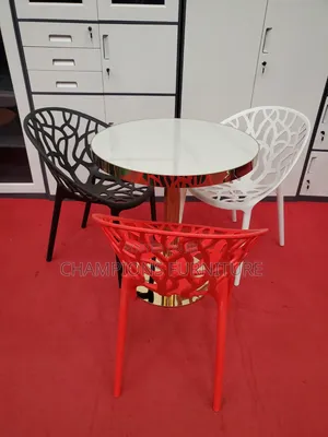 Gold Pedestal Table and Tree Chairs Set