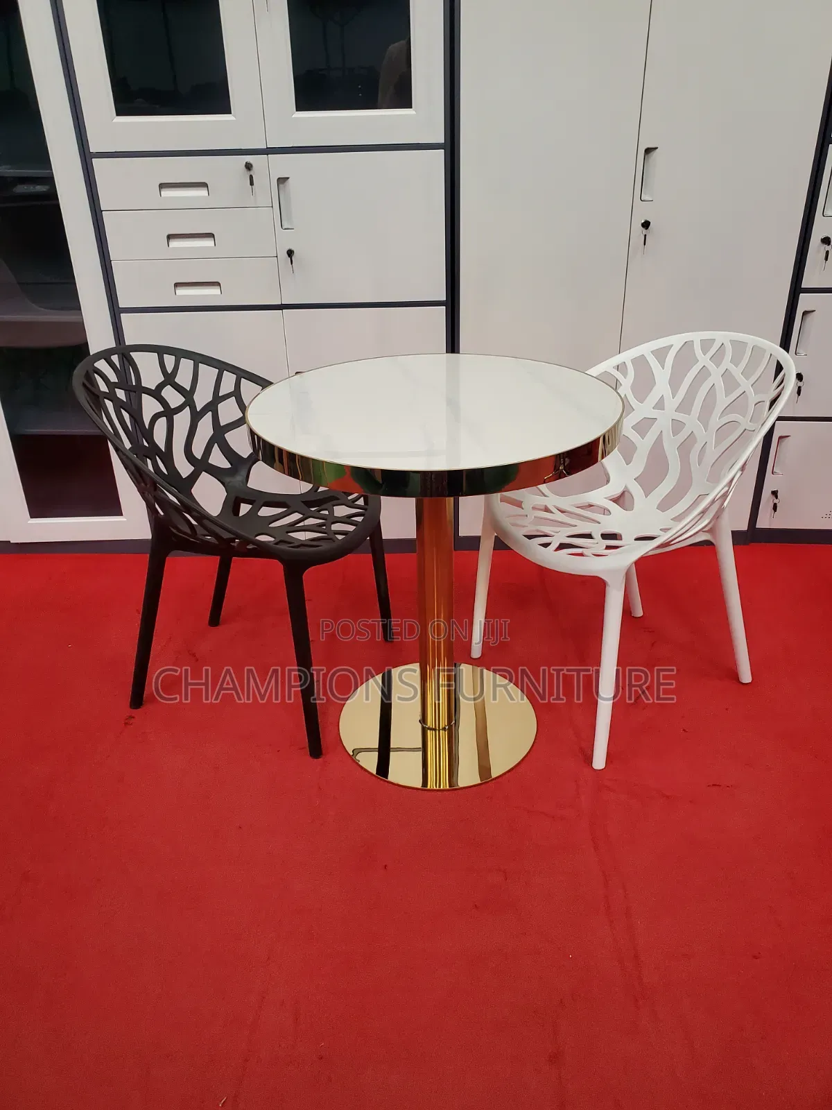 Gold Pedestal Table and Tree Chairs Set