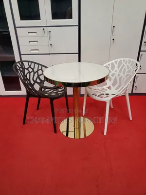 Gold Pedestal Table and Tree Chairs Set