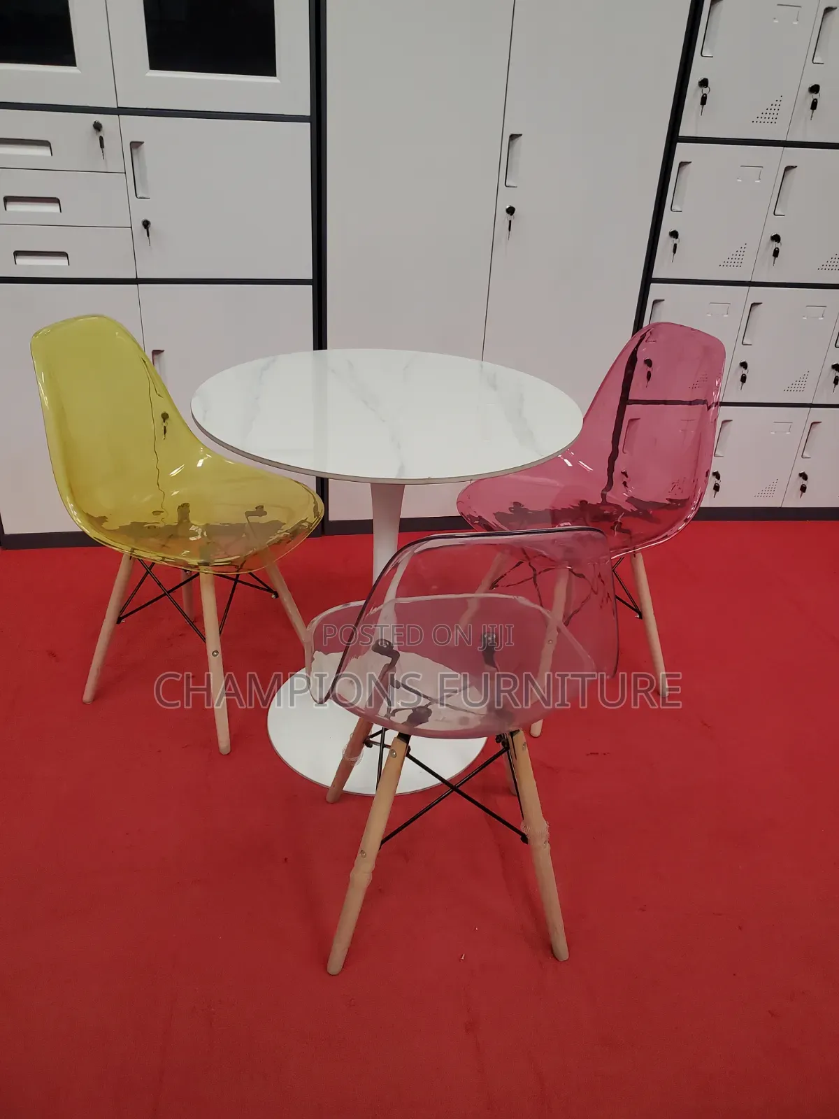 Tulip Pedestal Table and Acrylic Eames Chairs Set