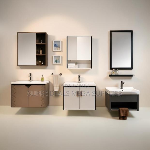 Space Saving Bathroom Vanity Cabinet With Floating Mirror Shelf
