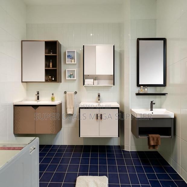 Contemporary Bathroom Vanity Cabinet With Mirror and Basin Set