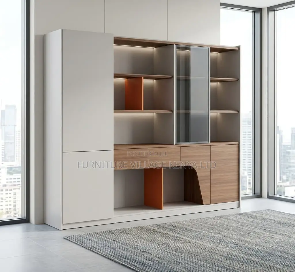 Office Cabinet; 240 Cm Wooden Imported-Lighted Storage Cabinet