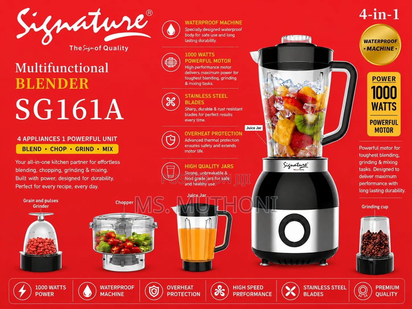 Powerful (1000 Watts )Signature 4-in-1 Multifunctional Blender