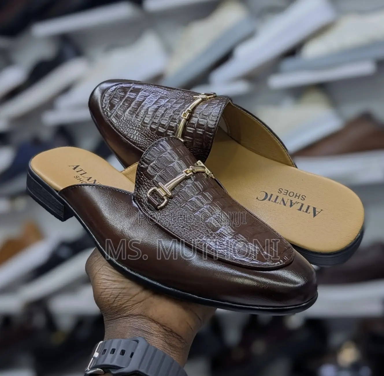 Atlantic Shoes Croc-Embossed Mules Size 40-45