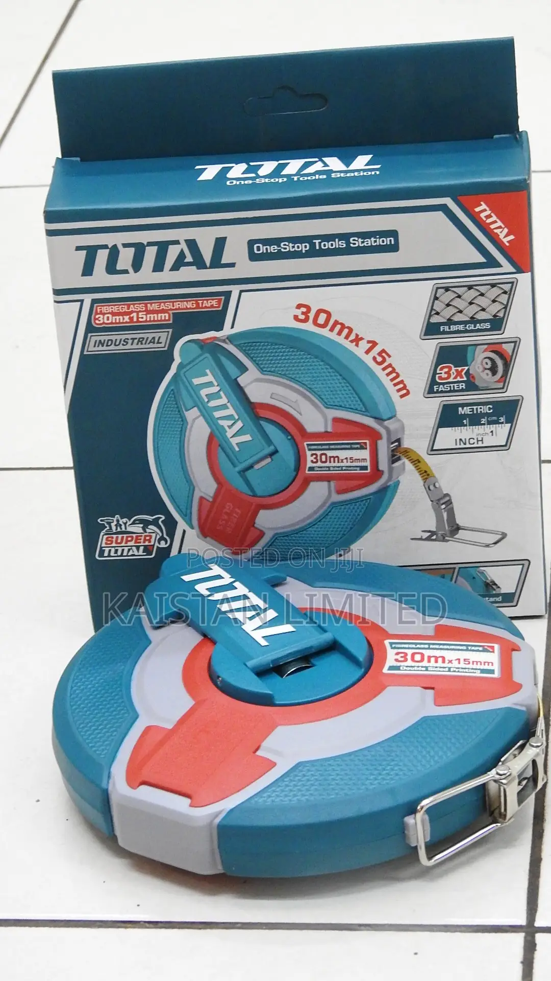 TOTAL 30m Steel Tape Measure Metric Inch 3:1 Gear Ratio