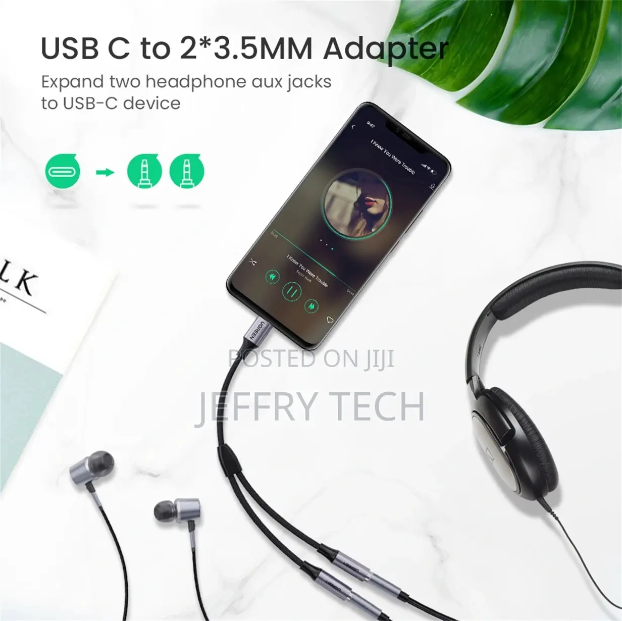 UGREEN 25cm USB Type C Male to 3.5mm 2 Female Audio Cable – AV144 3073