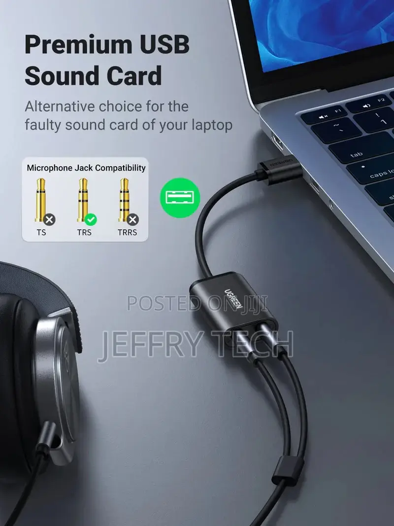 UGREEN USB 2.0 External Stereo Sound Card Adapter 3.5mm Headphone Micr