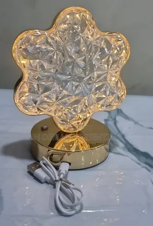 Rechargeable Flower Shaped Crystal Table Lamp Features a Gold Colored