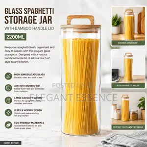 Glass Spaghetti Storage Jar With Bamboo Handle Lid – 2200ML