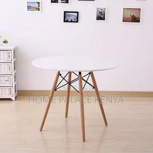 Dining Table; Premium Round Table for Four With Sturdy Wooden Legs