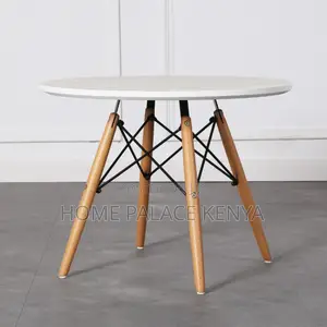 Dining Table; Premium Round Table for Four With Sturdy Wooden Legs