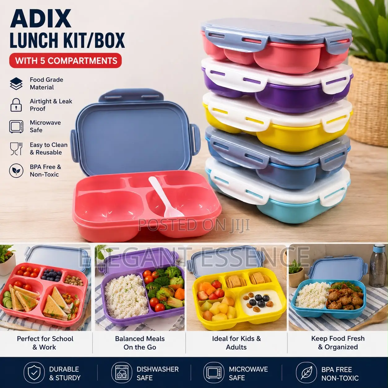 Plastic Lunch Box With 5 Compartments