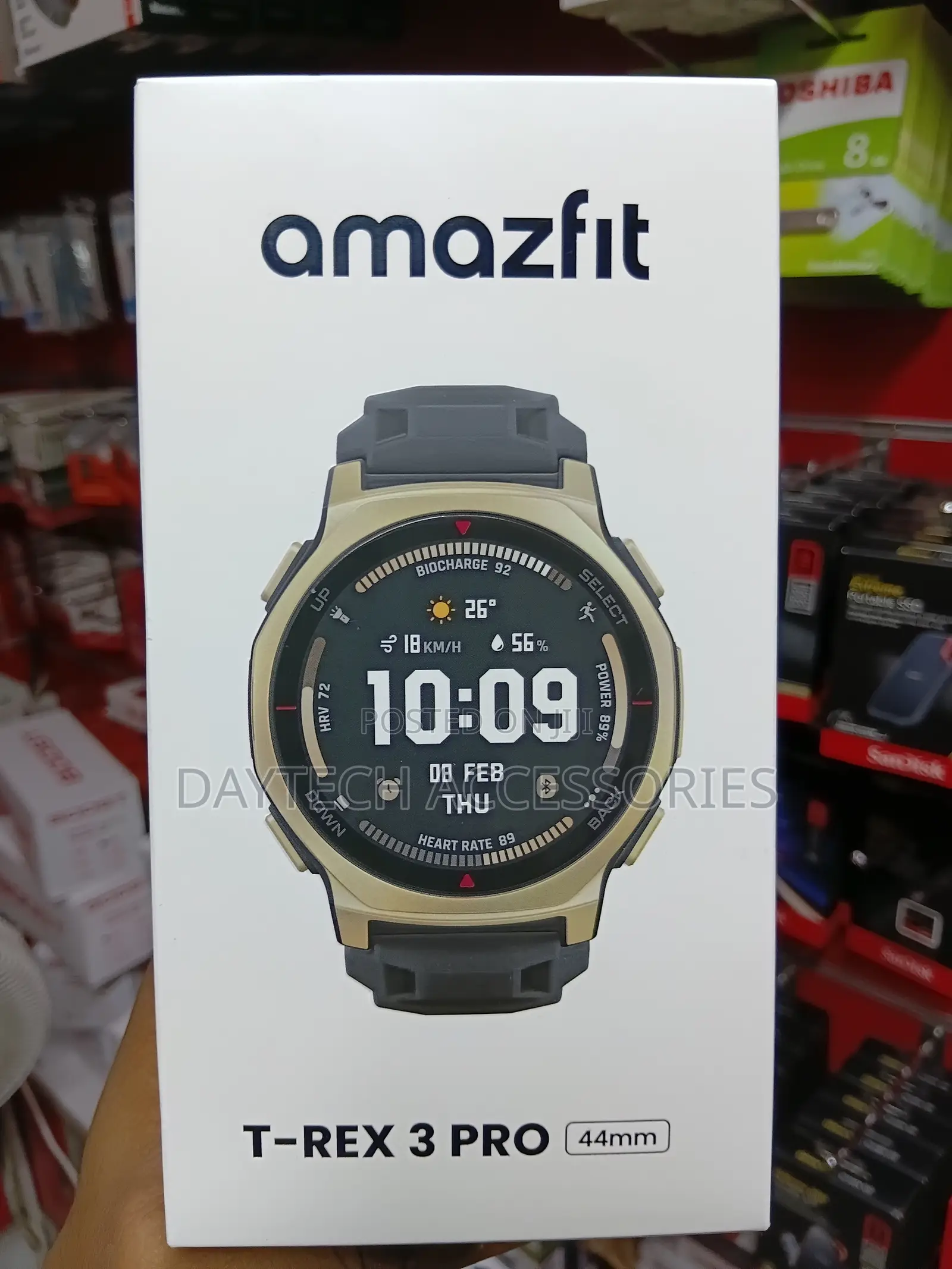 This Is an Amazfit T-Rex 3 Pro Smartwatch in a 44mm Gold Case.