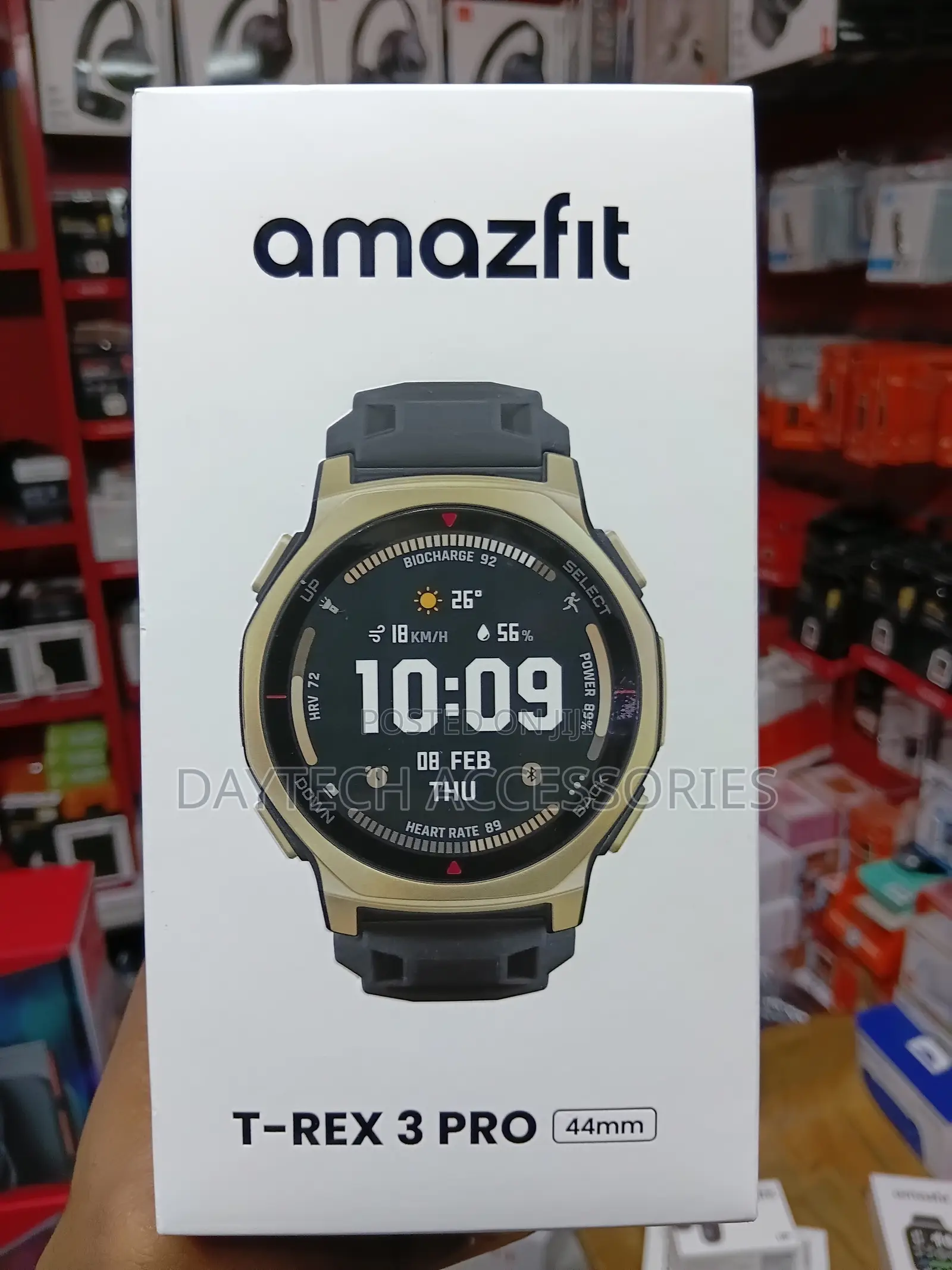 This Is an Amazfit T-Rex 3 Pro Smartwatch in a 44mm Gold Case.