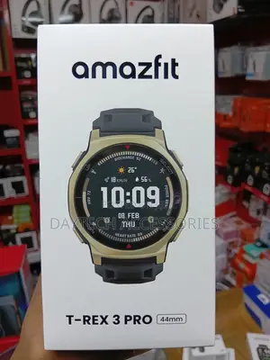This Is an Amazfit T-Rex 3 Pro Smartwatch in a 44mm Gold Case.