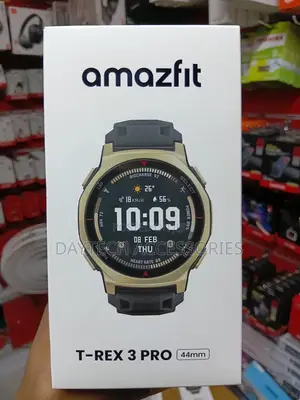 This Is an Amazfit T-Rex 3 Pro Smartwatch in a 44mm Gold Case.