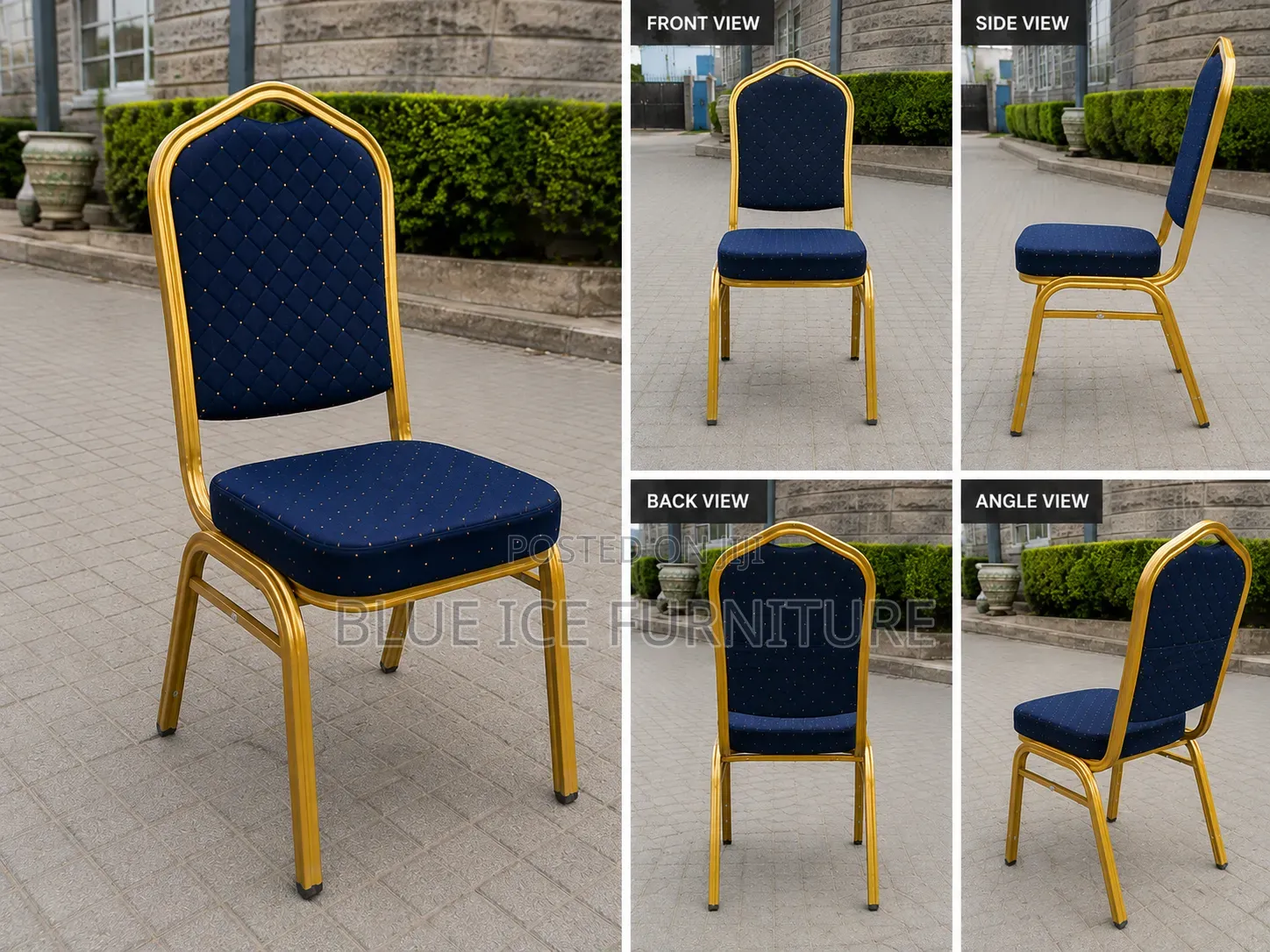 Office Chair;Blue Banquet Chair With Gold Frame | Event Conference