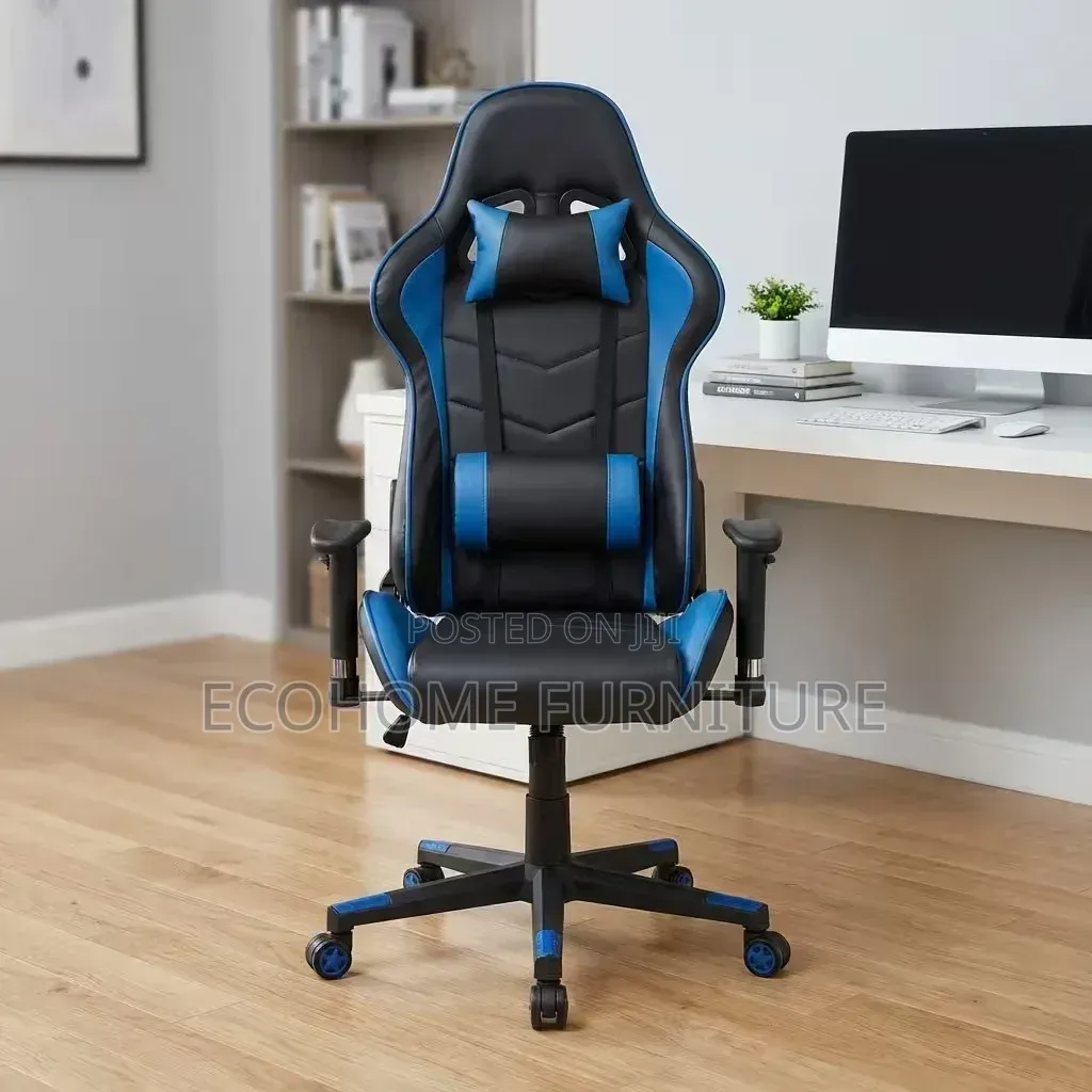 Gaming Chair. Blue Black With Supporting Cushion