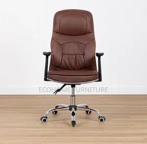 Executive Office Chair. Brown Leather Office Chair Reclining Back