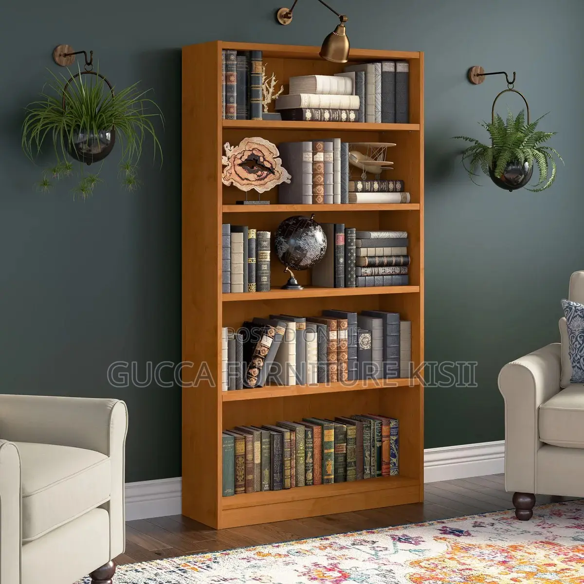 Office Bookshelf; 5-Tier Wooden Office Bookshelf