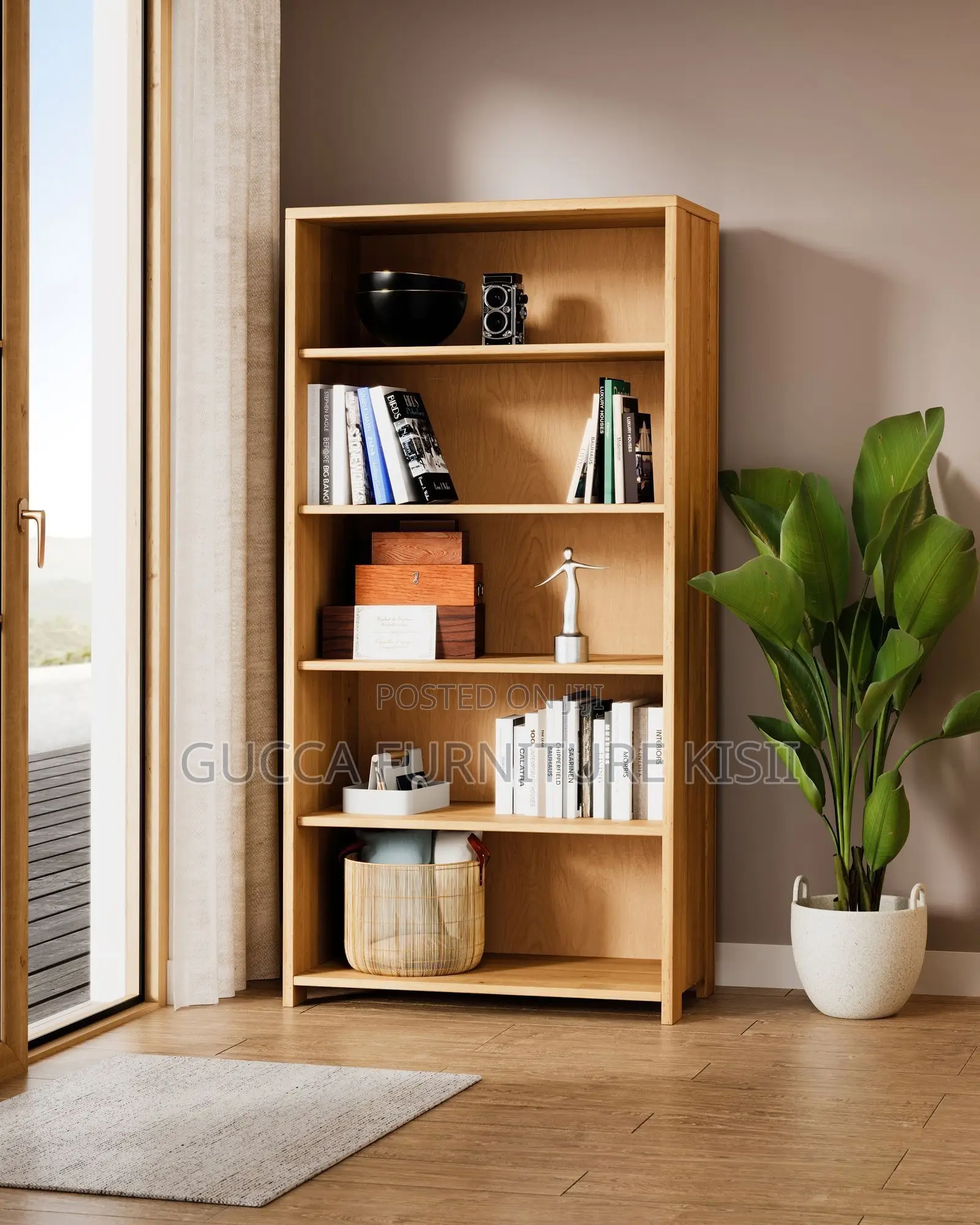 Office Bookshelf; 5-Tier Wooden Office Bookshelf