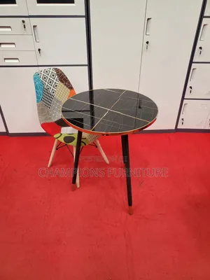 Black Marble Top Table and Eames Patchwork Chair Set