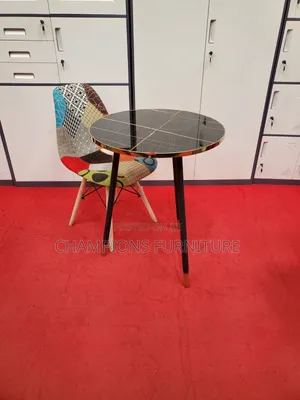 Black Marble Top Table and Eames Patchwork Chair Set