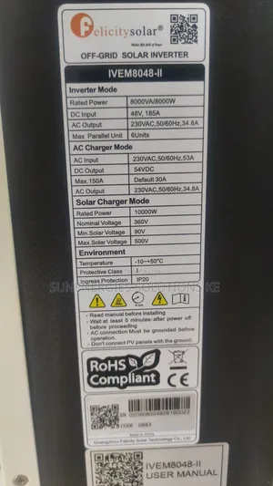 8kw /Kva 48v 185a Felecity Off-Grid Inverter