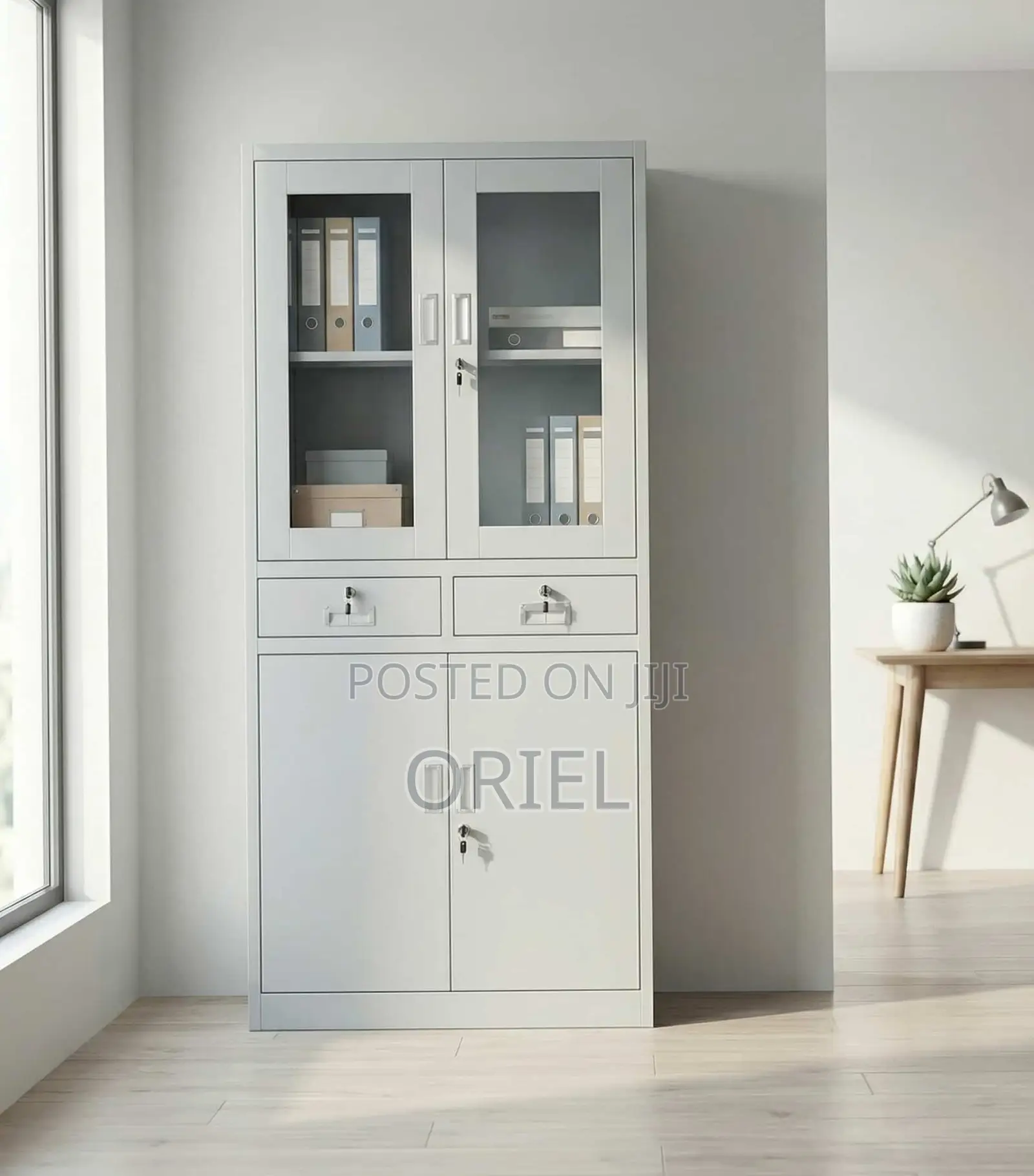 Office Cabinet:2-Door Steel Office Cabinet With Fixed Lockable Drawers