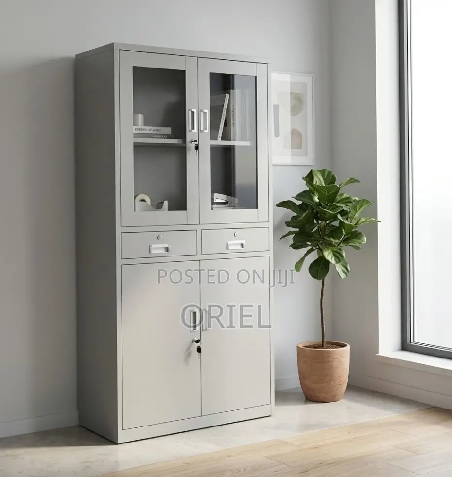 Office Cabinet:2-Door Steel Office Cabinet With Fixed Lockable Drawers
