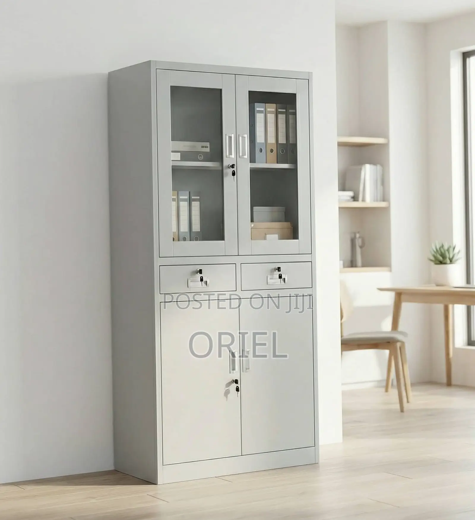 Office Cabinet:2-Door Steel Office Cabinet With Fixed Lockable Drawers