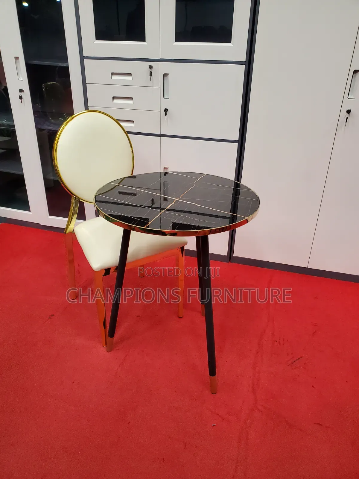 Black Marble Top Table and Medallion Chair Set