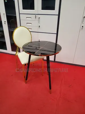 Black Marble Top Table and Medallion Chair Set